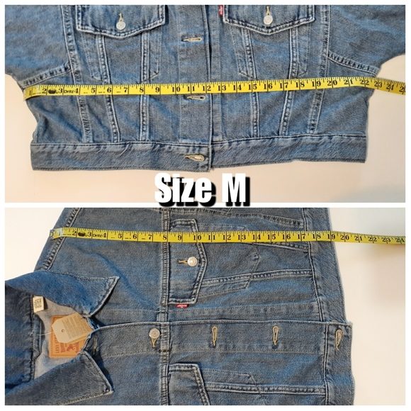 ๐Levi's Oversized Medium Wash Denim Cropped Trucker Jacket - Picture 8 of 12